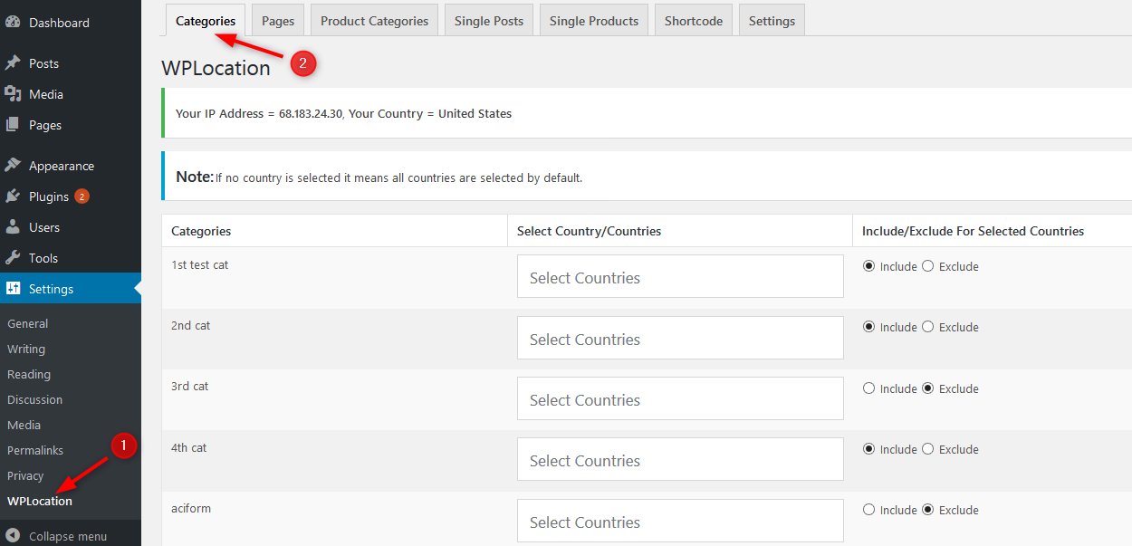 Manage Categories WPLocation