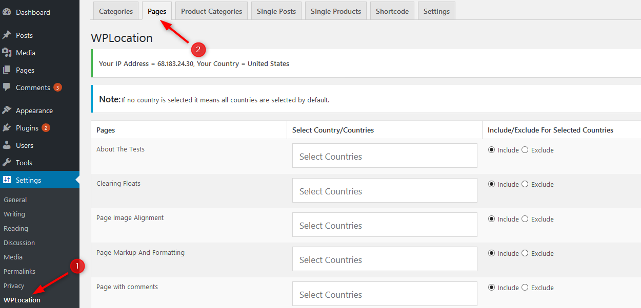 Manage Pages WPLocation