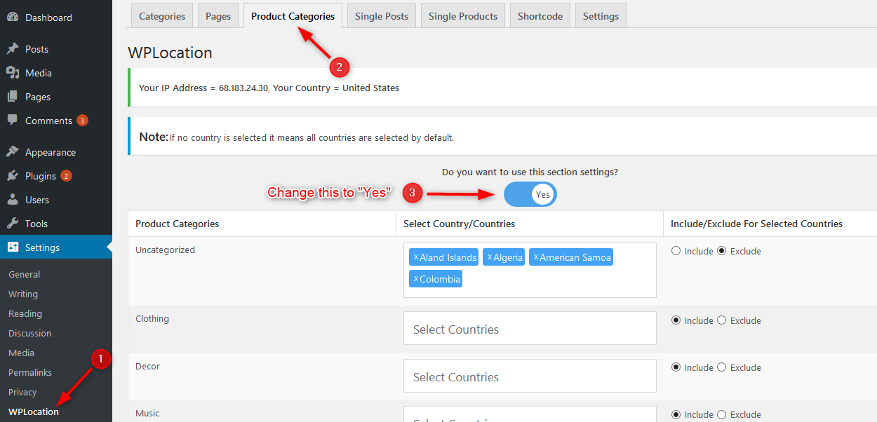 product configuration WPLocation