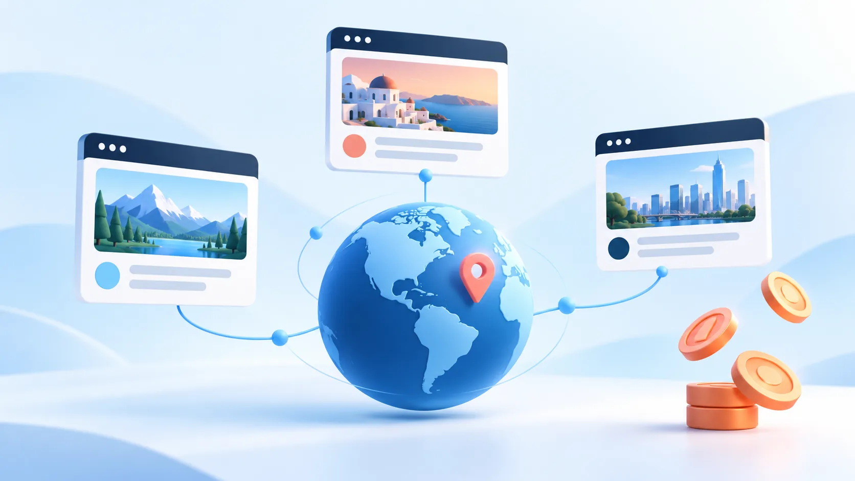 Illustration of location-aware WordPress content and optional lookup credits